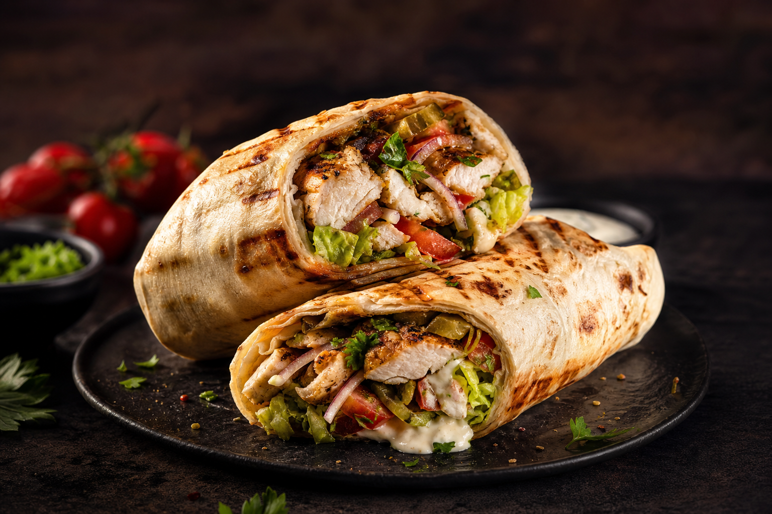 Chicken Lavas wrap with grilled chicken and salad